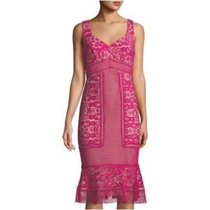 JAX Hot Pink Crocket Lace V-neck Midi Dress Size 8 Sleeveless Special Occasion